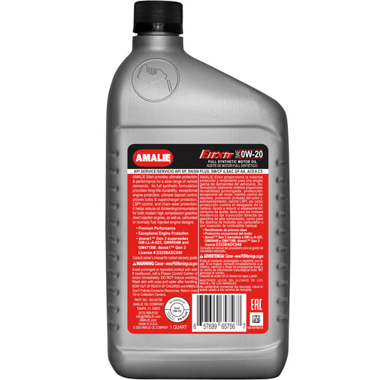 AMALIE-ENGINE OIL-FULL SYNTHETIC-ELIXIR DEXOS 1-API SP-SAE 0W20-1Q