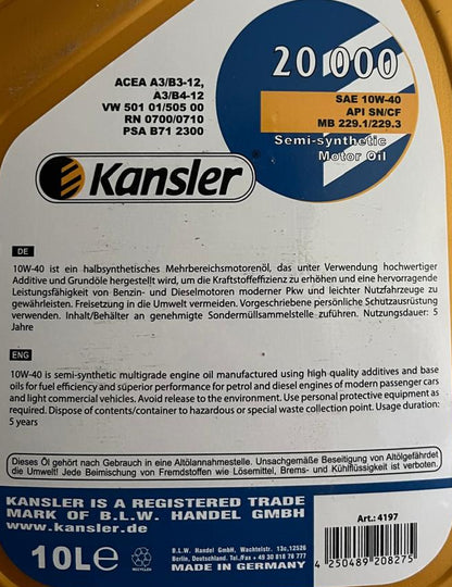 Kansler Semi Synthetic Engine Oil SAE 10W-40 10L