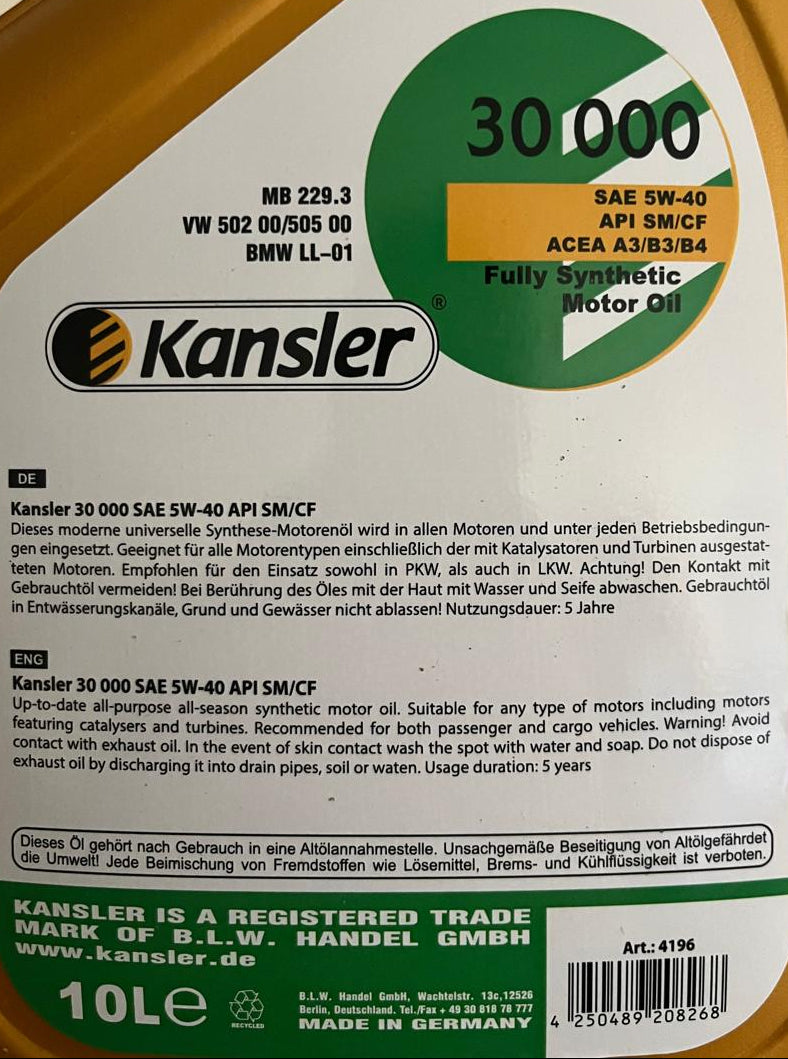 Kansler Full Synthetic Engine Oil SAE 5W-40 10L