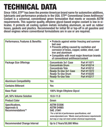 STP 100% Antifreeze/Coolant Conventional Green 3.78L