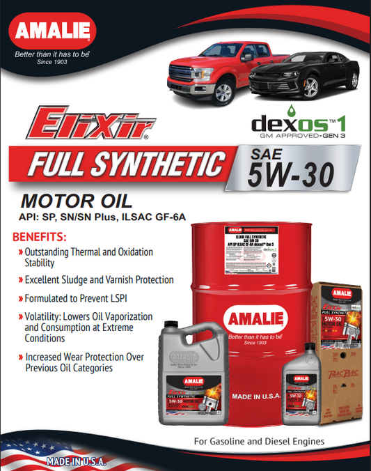 AMALIE Elixir-Full Synthetic Engine Oil SAE 5W30 API SP 1Q(0.946L)