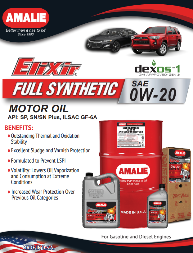 AMALIE Elixir Full Synthetic Engine Oil SAE 0W20 API SP 1Q(0.946L)