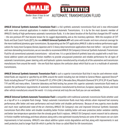 AMALIE Universal Synthetic Automatic Transmission Fluid 1Q(0.946L)