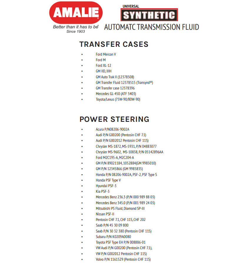 AMALIE Universal Synthetic Automatic Transmission Fluid 1Q(0.946L)